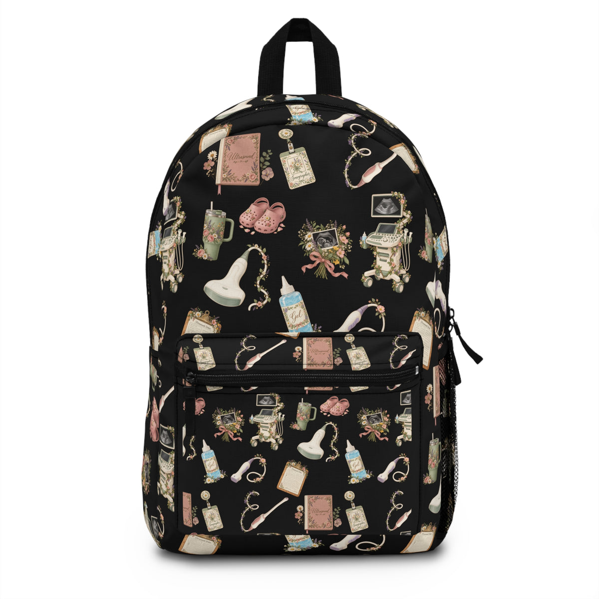 Black Floral Ultrasound Tech Backpack