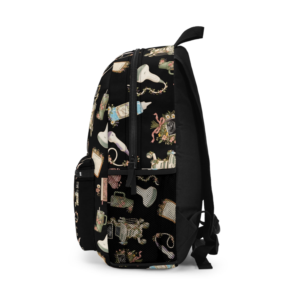 Black Floral Ultrasound Tech Backpack