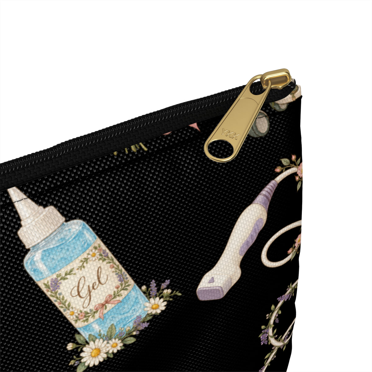 Black Floral Ultrasound Tech Accessory Pouch - Makeup Bag, Pencil Pouch