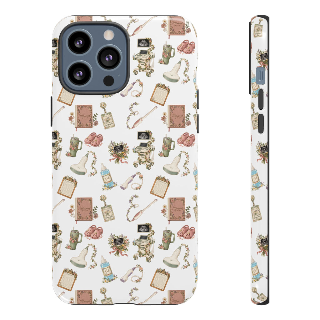 White Floral Ultrasound Tech iPhone Case — iPhone 11-17