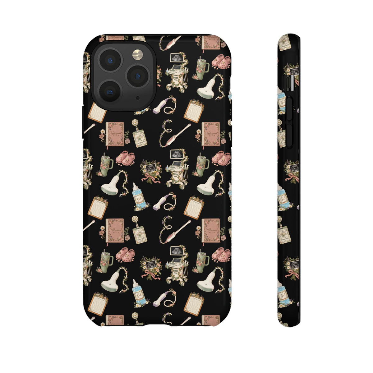 Black Floral Ultrasound Tech iPhone Case — iPhone 11-17