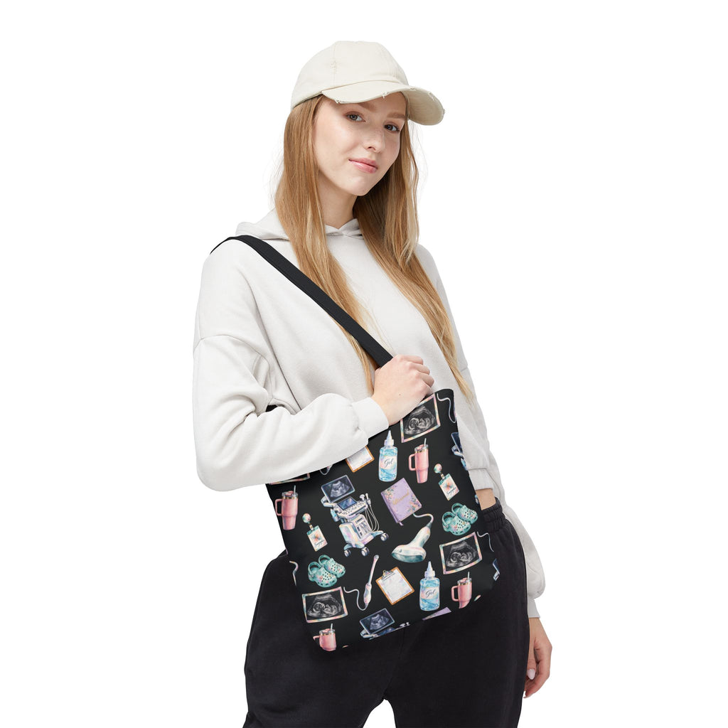Watercolor Ultrasound Tech Black Tote Bag