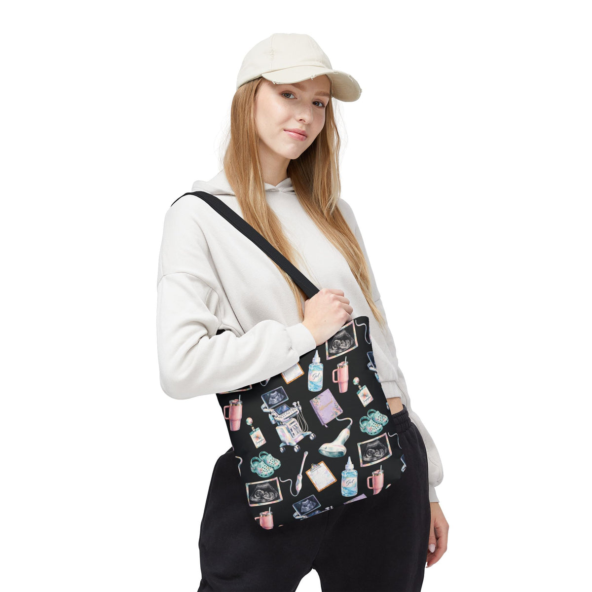Watercolor Ultrasound Tech Black Tote Bag