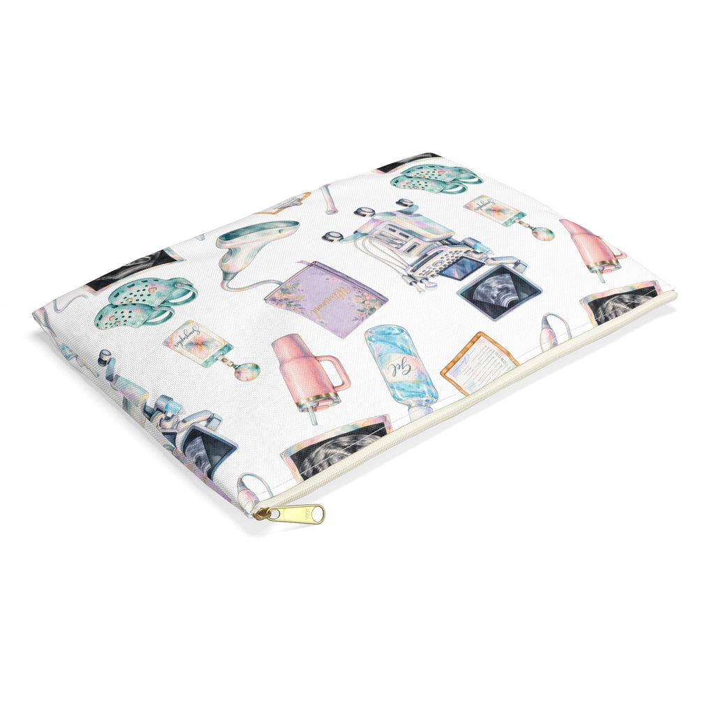 Watercolor Ultrasound Tech White Accessory Pouch - Makeup Bag, Pencil Pouch