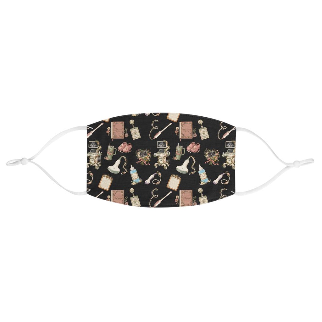 Black Floral Ultrasound Tech Fabric Face Mask