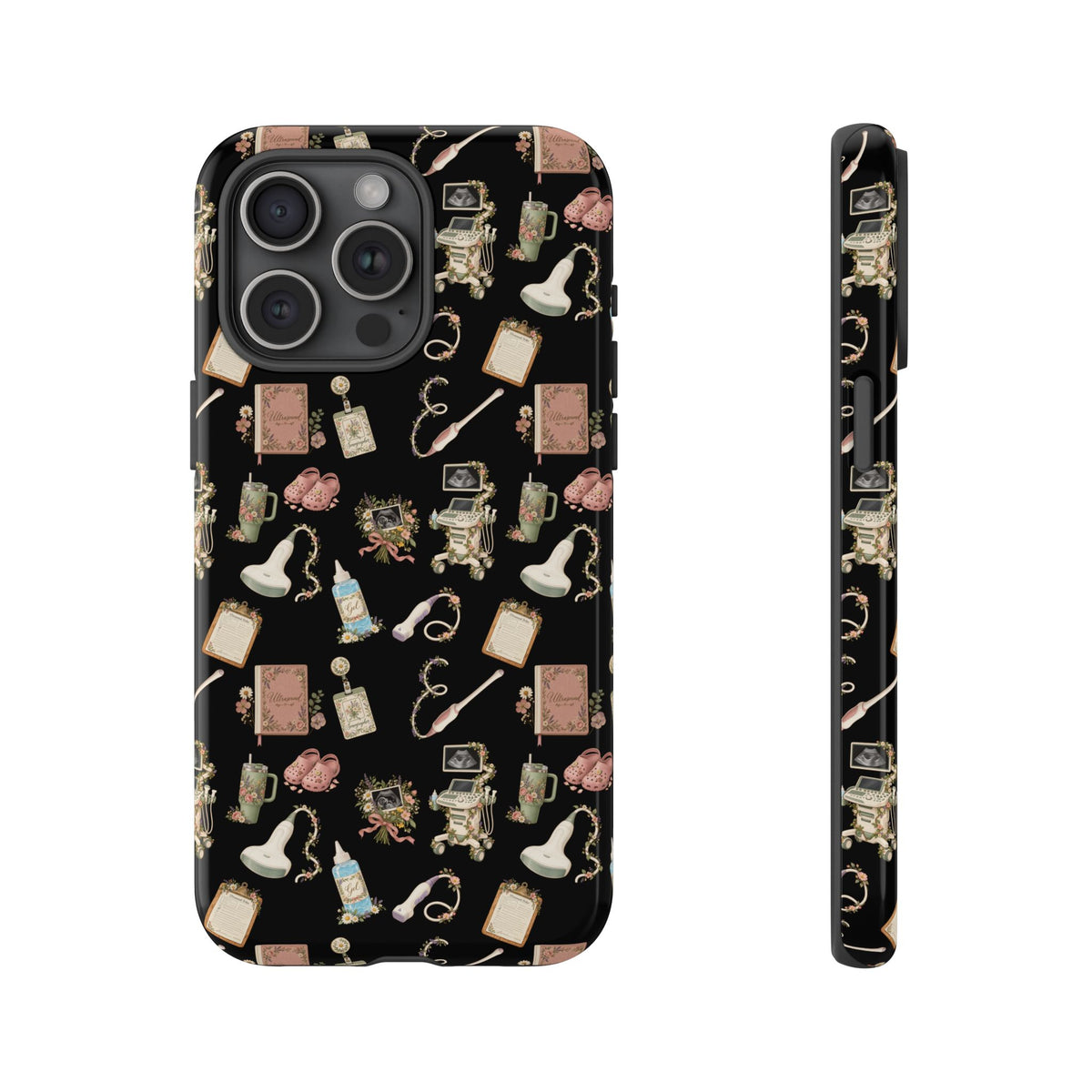 Black Floral Ultrasound Tech iPhone Case — iPhone 11-17
