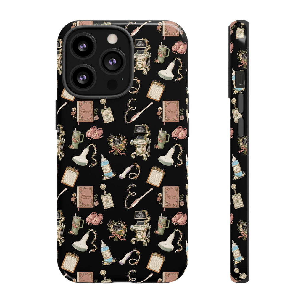 Black Floral Ultrasound Tech iPhone Case — iPhone 11-17