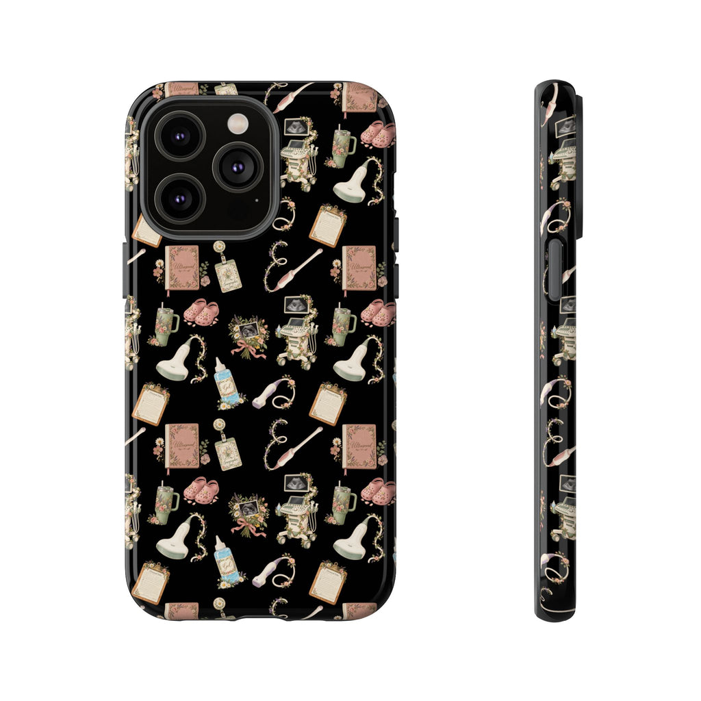 Black Floral Ultrasound Tech iPhone Case — iPhone 11-17