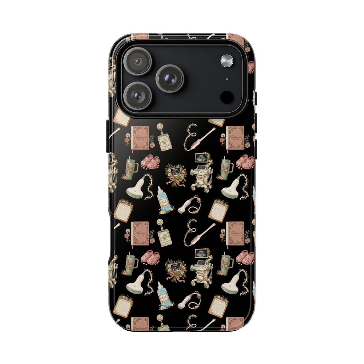 Black Floral Ultrasound Tech iPhone Case — iPhone 11-17