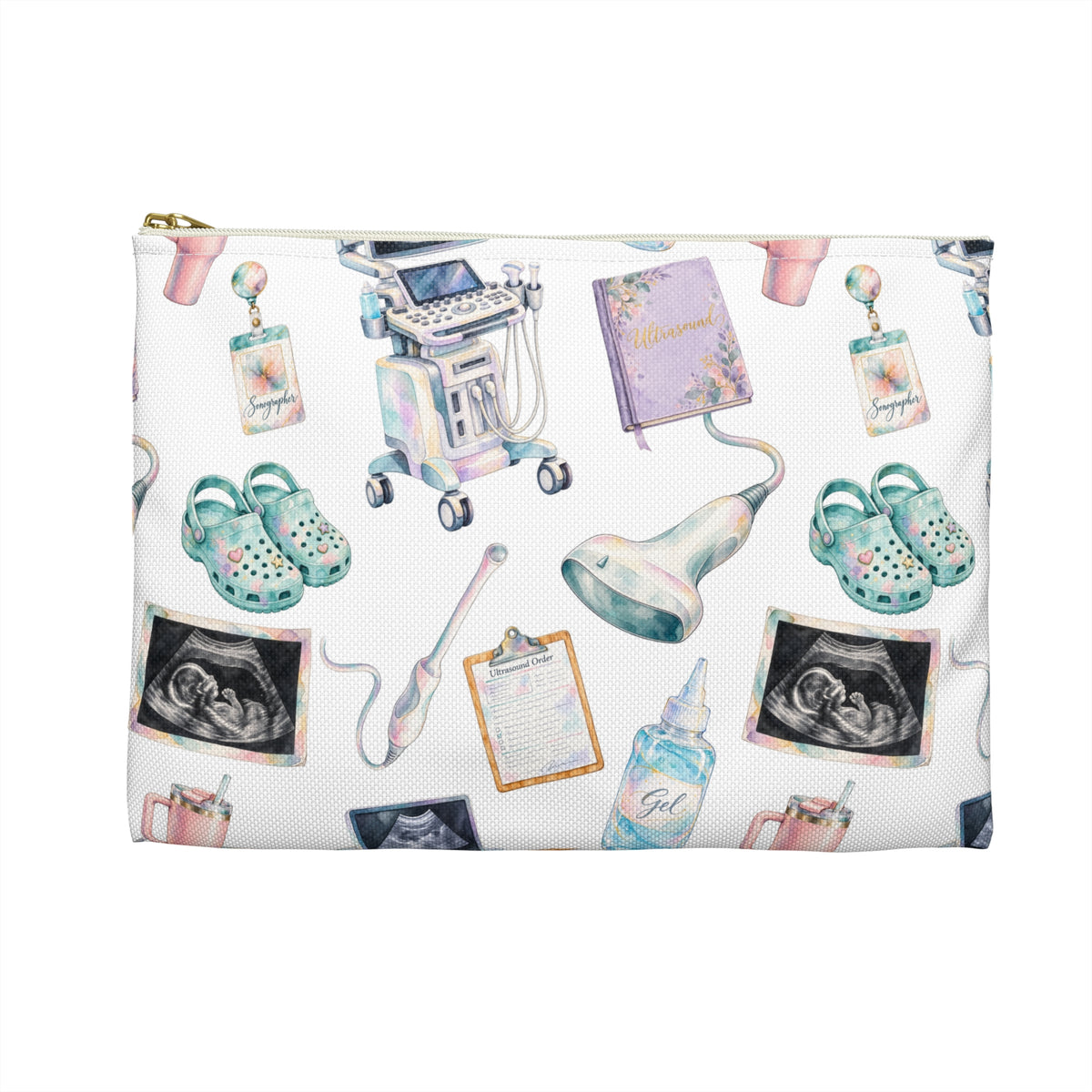 Watercolor Ultrasound Tech White Accessory Pouch - Makeup Bag, Pencil Pouch