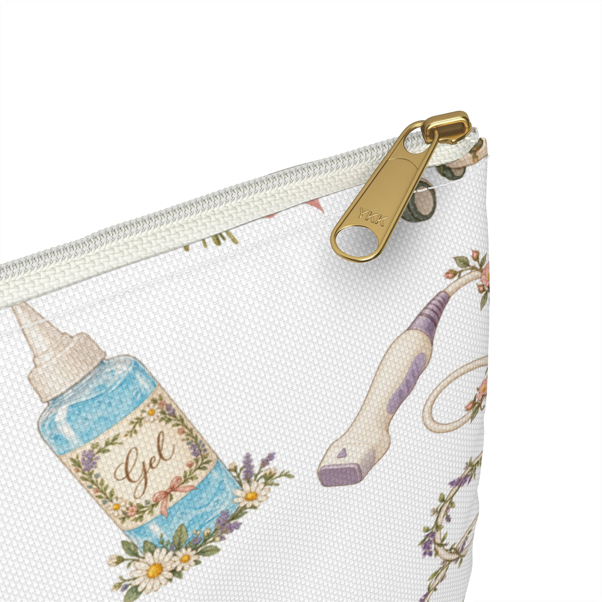 White Floral Ultrasound Tech Accessory Pouch - Makeup Bag, Pencil Pouch