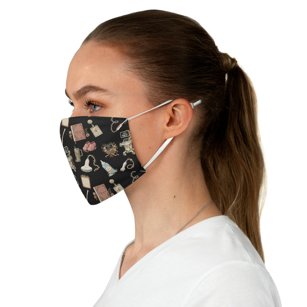 Black Floral Ultrasound Tech Fabric Face Mask