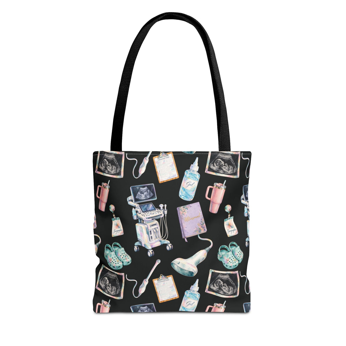 Watercolor Ultrasound Tech Black Tote Bag