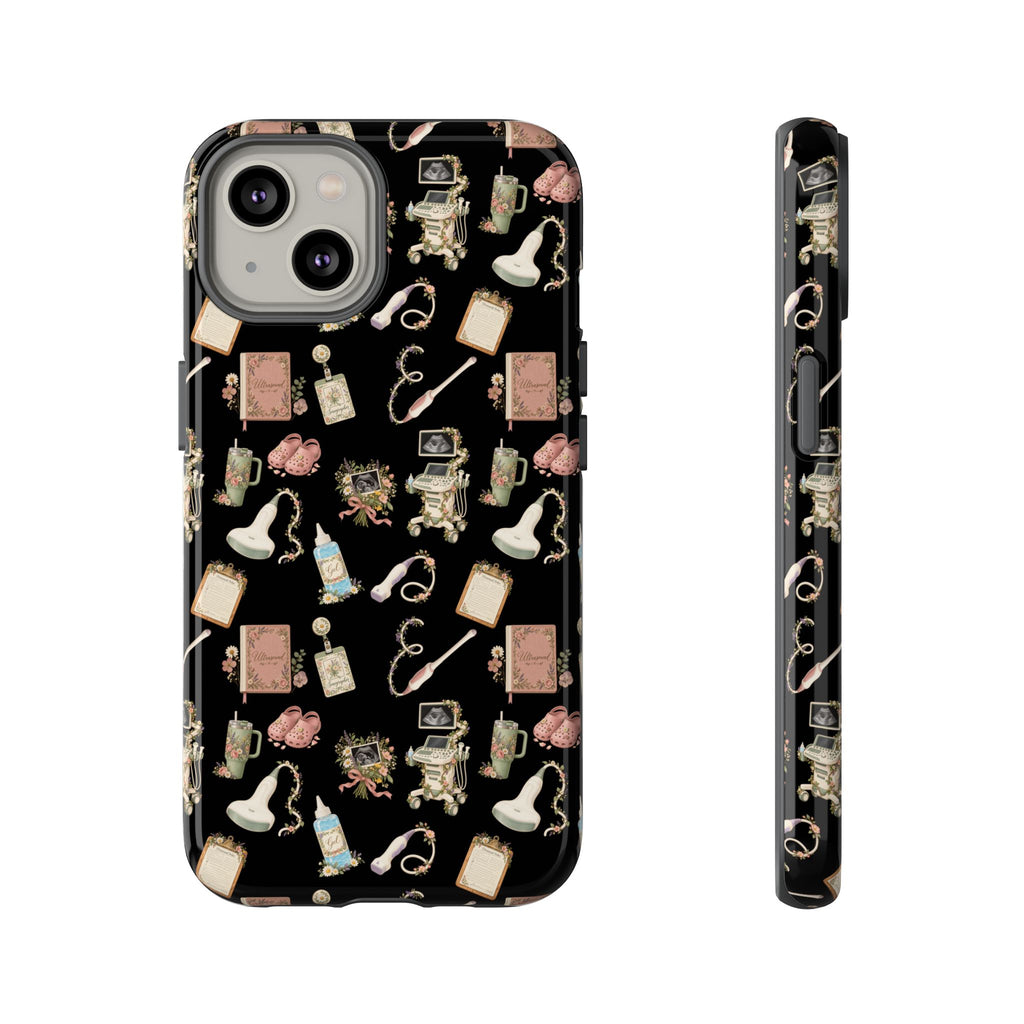 Black Floral Ultrasound Tech iPhone Case — iPhone 11-17