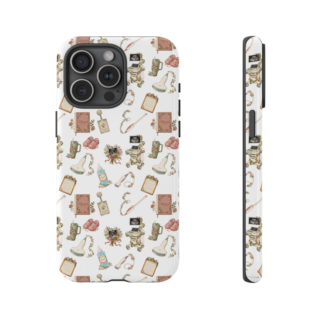 White Floral Ultrasound Tech iPhone Case — iPhone 11-17