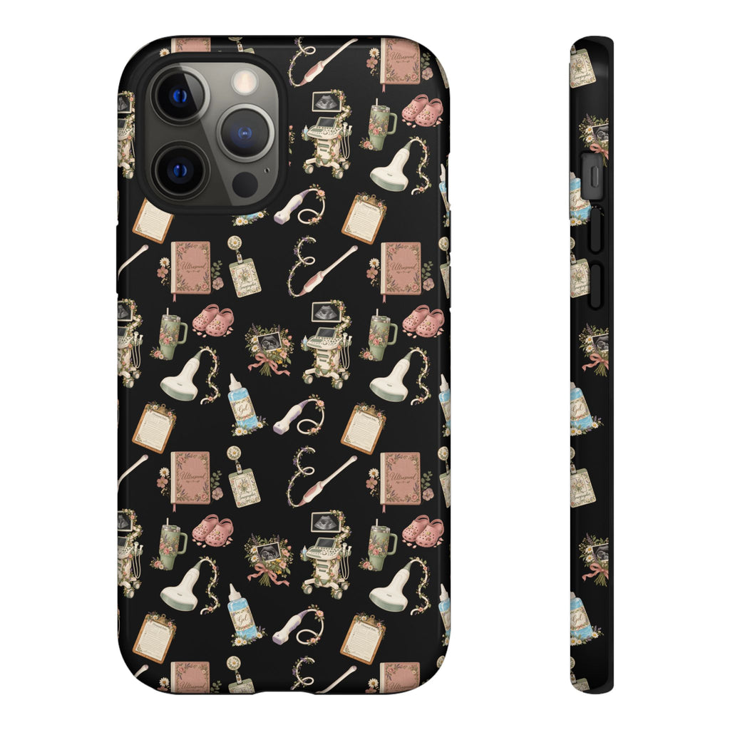 Black Floral Ultrasound Tech iPhone Case — iPhone 11-17