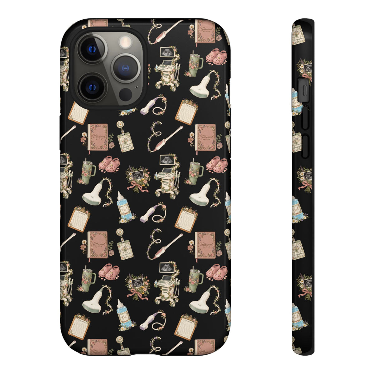 Black Floral Ultrasound Tech iPhone Case — iPhone 11-17