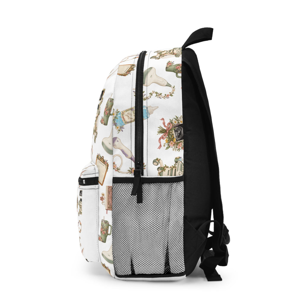 White Floral Ultrasound Tech Backpack
