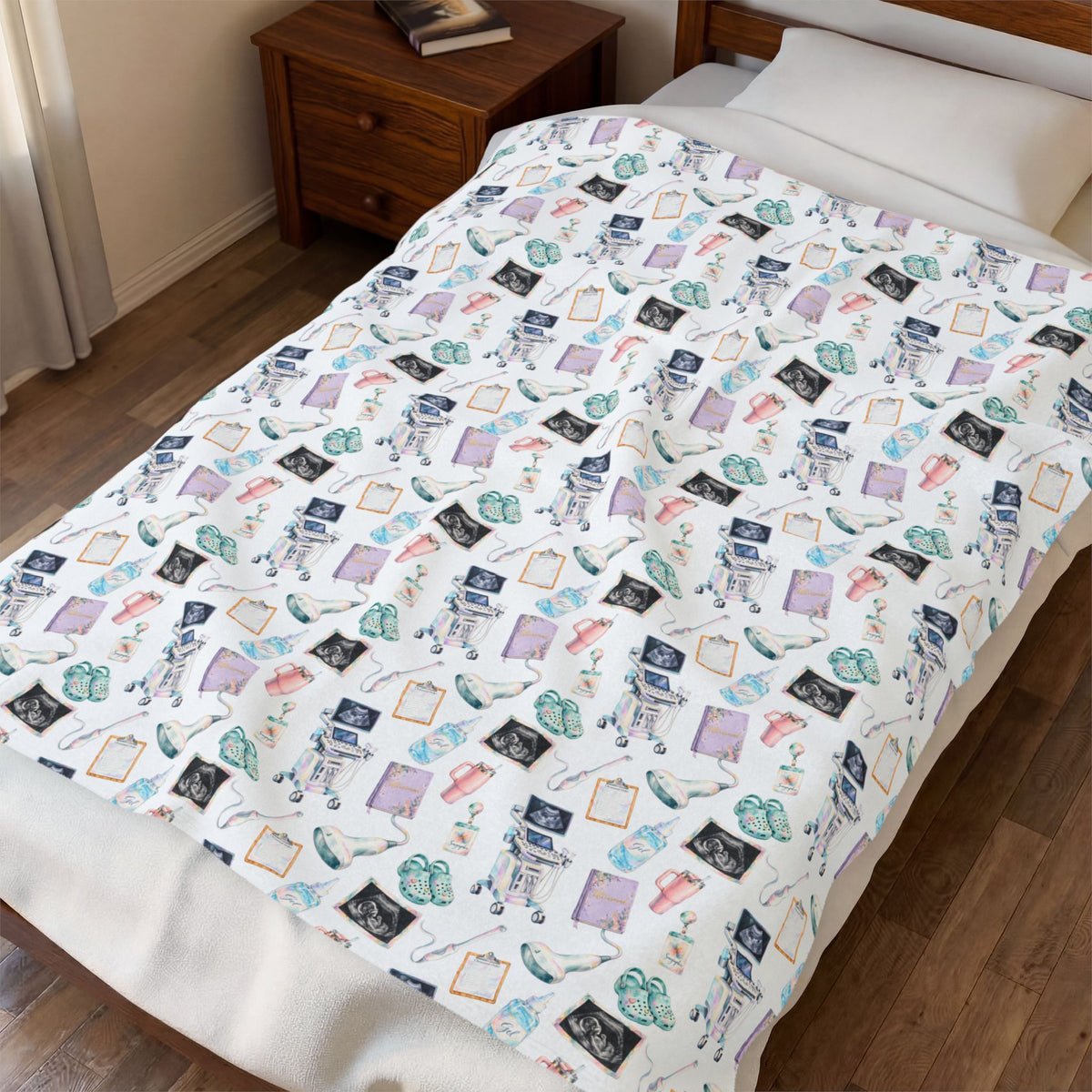 Watercolor Ultrasound Tech Velveteen Plush Blanket