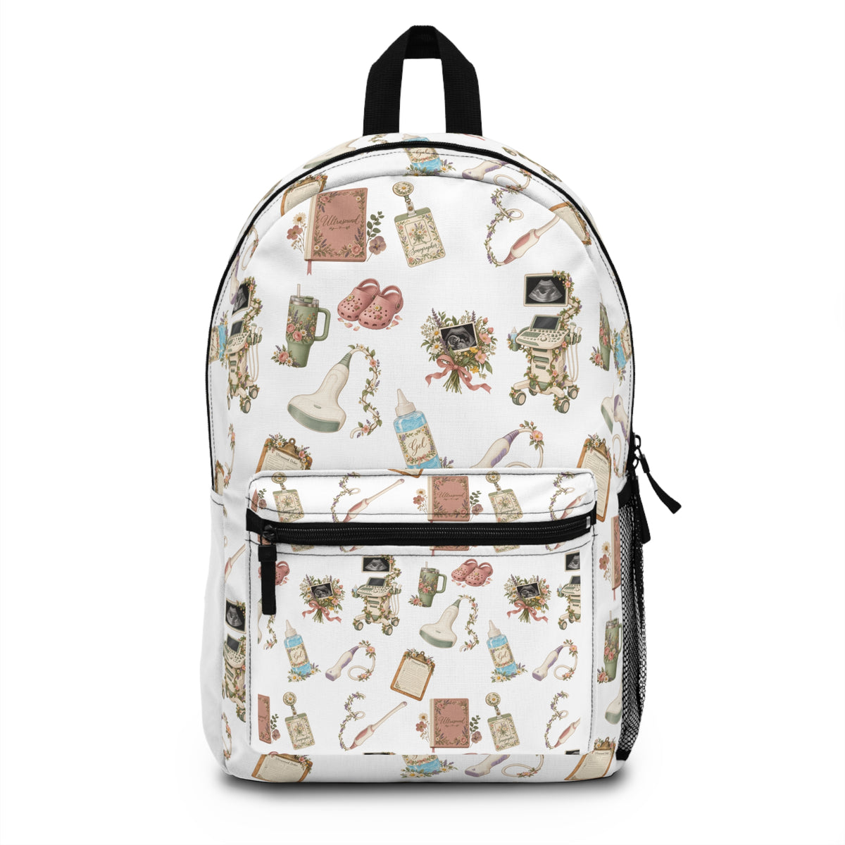 White Floral Ultrasound Tech Backpack