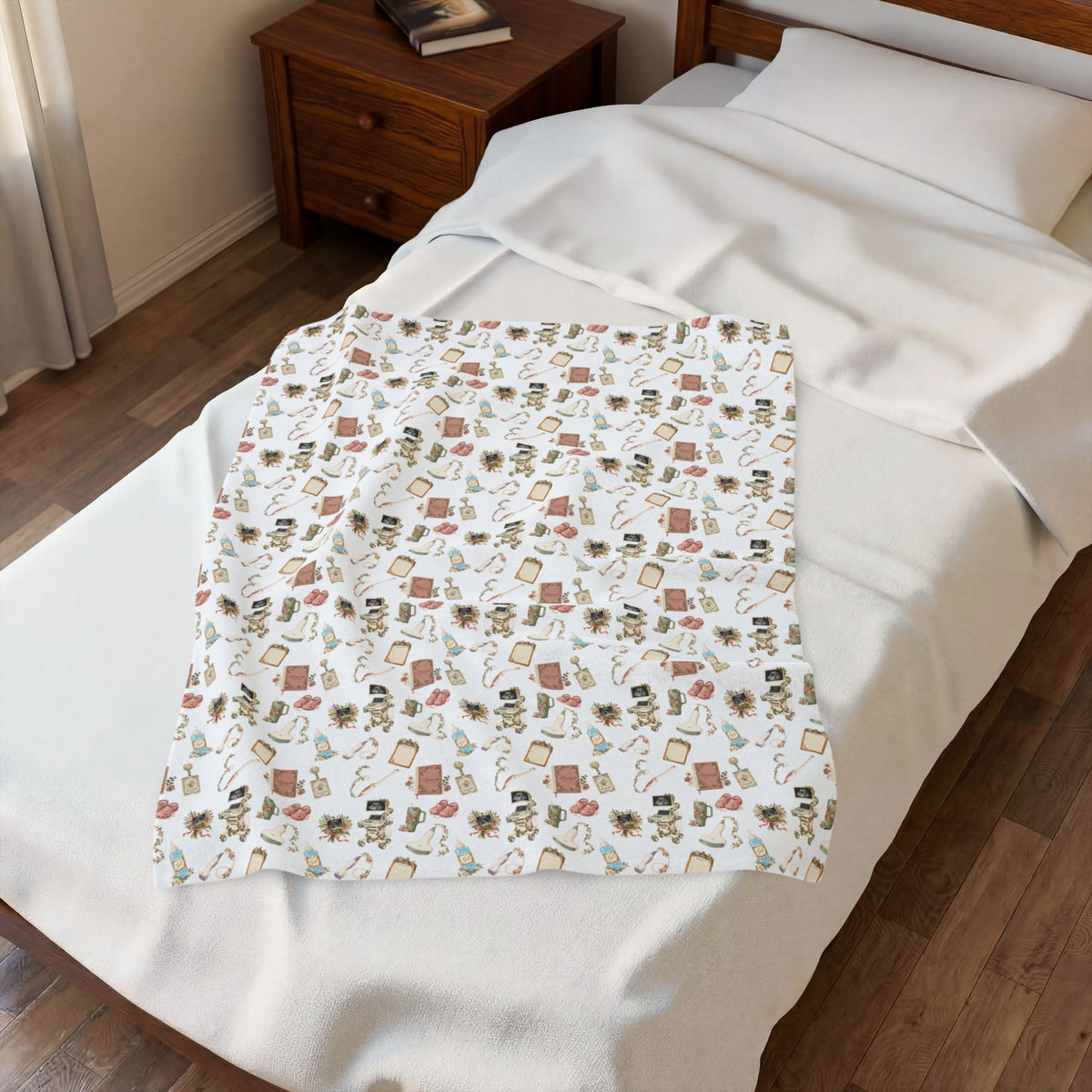 Flore Cottage Core Ultrasound Pattern Velveteen Plush Blanket