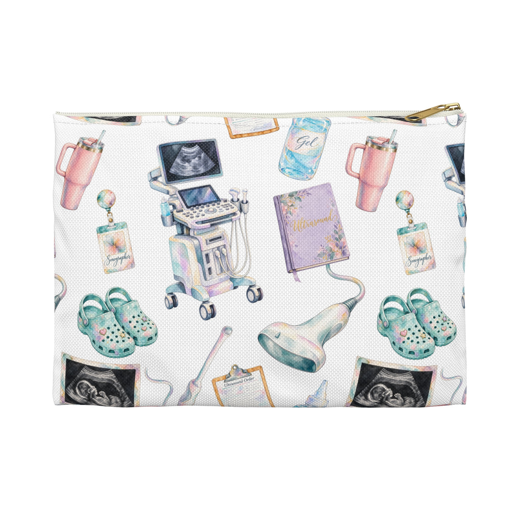 Watercolor Ultrasound Tech White Accessory Pouch - Makeup Bag, Pencil Pouch
