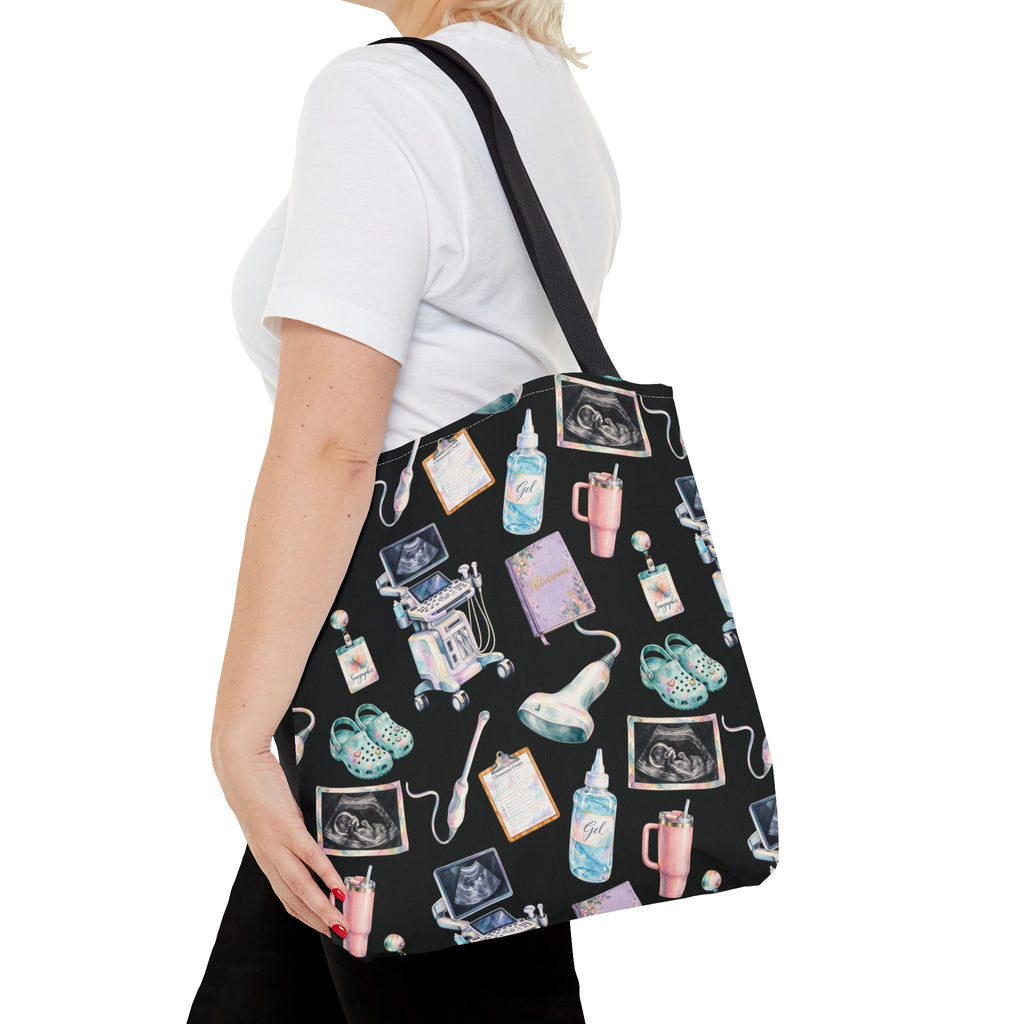 Watercolor Ultrasound Tech Black Tote Bag