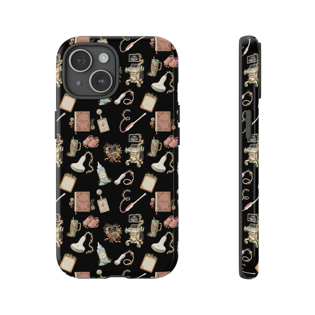 Black Floral Ultrasound Tech iPhone Case — iPhone 11-17