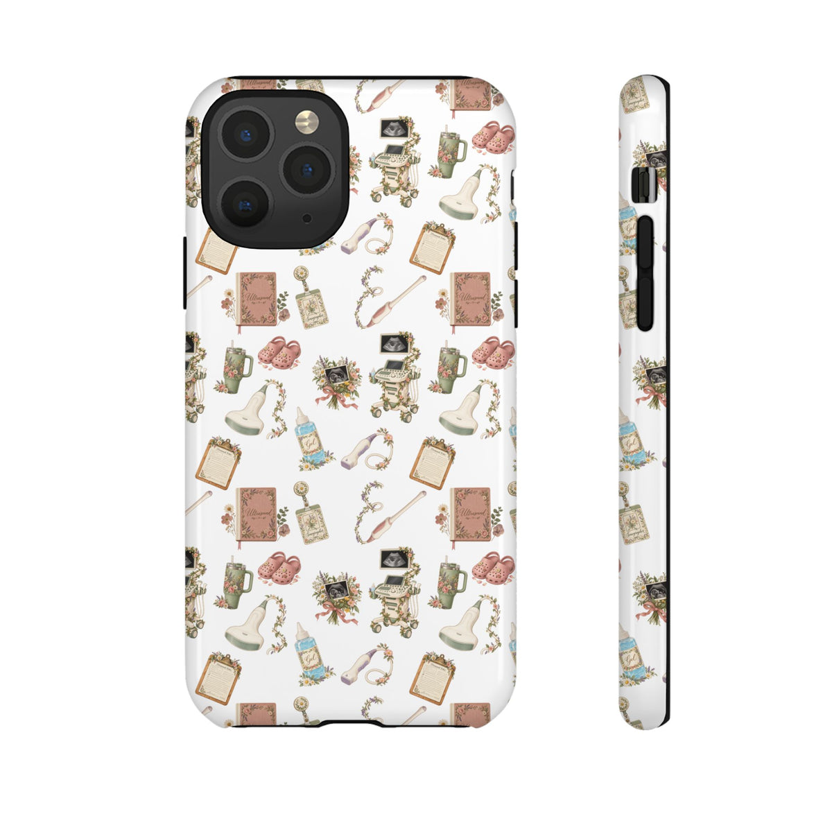 White Floral Ultrasound Tech iPhone Case — iPhone 11-17