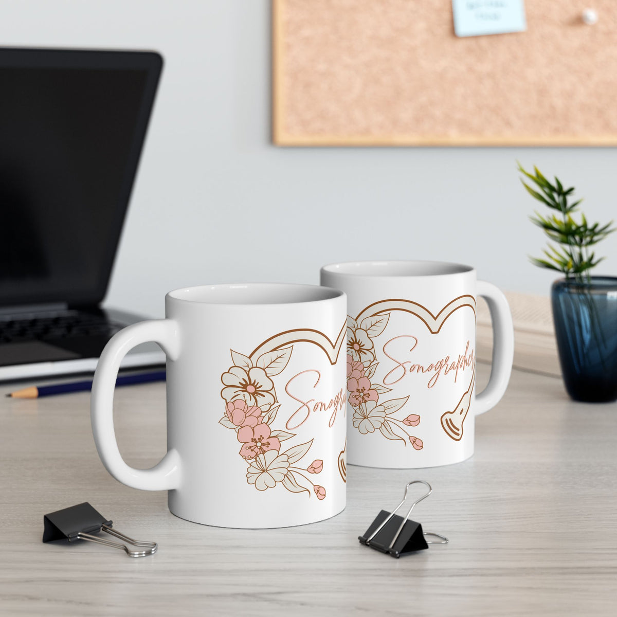 Floral Sonographer Heart - Coffee Cup