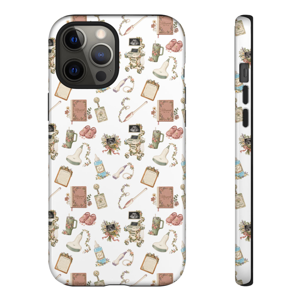 White Floral Ultrasound Tech iPhone Case — iPhone 11-17