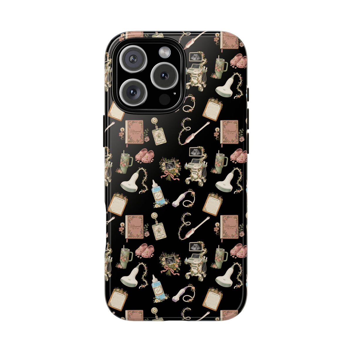 Black Floral Ultrasound Tech iPhone Case — iPhone 11-17