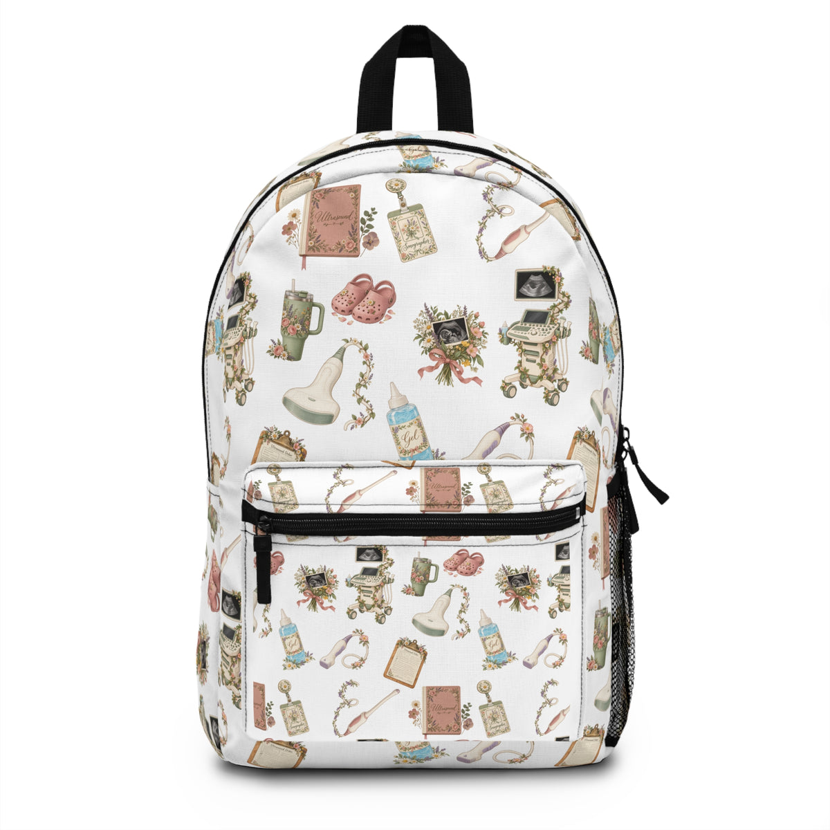 White Floral Ultrasound Tech Backpack
