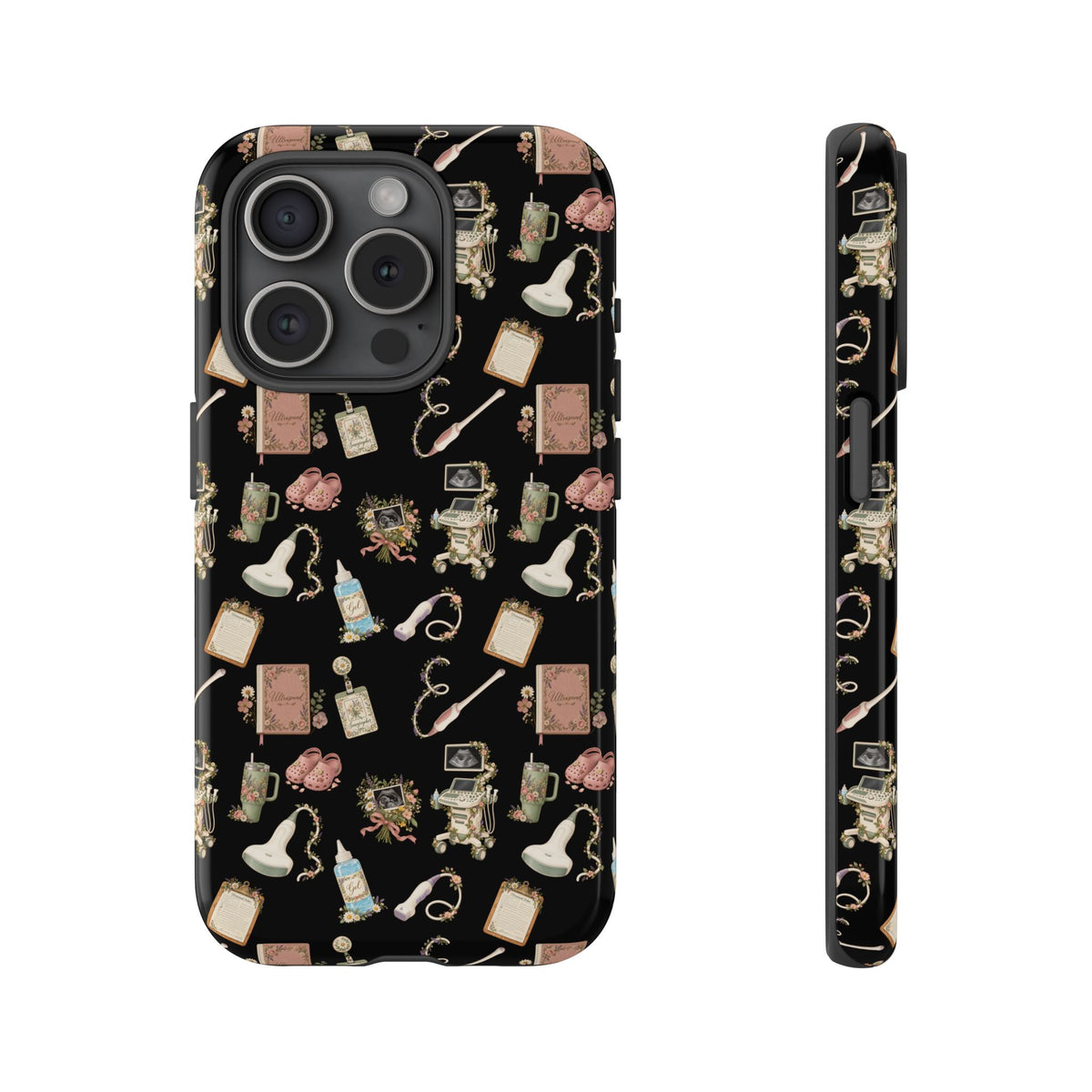 Black Floral Ultrasound Tech iPhone Case — iPhone 11-17