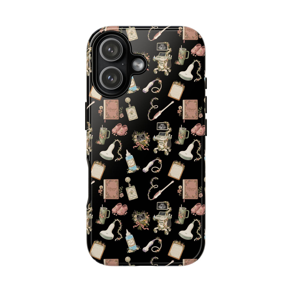 Black Floral Ultrasound Tech iPhone Case — iPhone 11-17