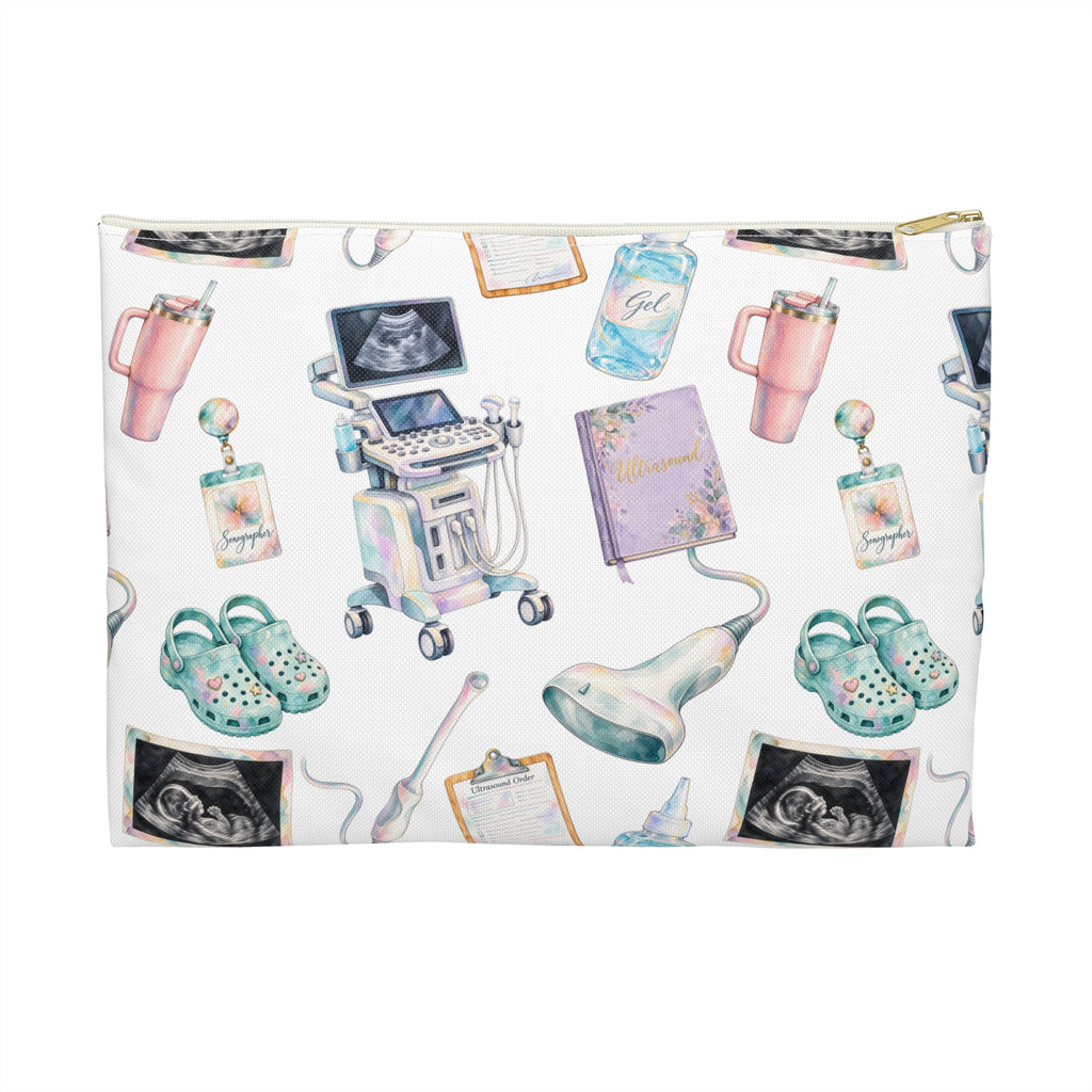 Watercolor Ultrasound Tech White Accessory Pouch - Makeup Bag, Pencil Pouch