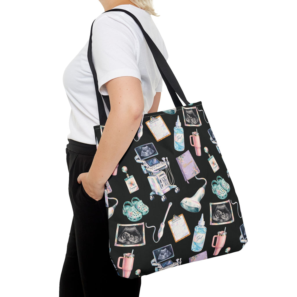 Watercolor Ultrasound Tech Black Tote Bag