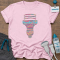 Vascular Tech Word Cloud t-shirt with a transducer-shaped word cloud of vascular terms like popliteal, reflux, graft and waveform, with “Vascular Tech” in teal, in Light Pink, by Sono Graphics