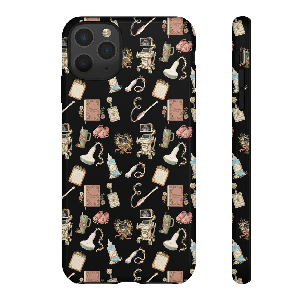 Black Floral Ultrasound Tech iPhone Case — iPhone 11-17