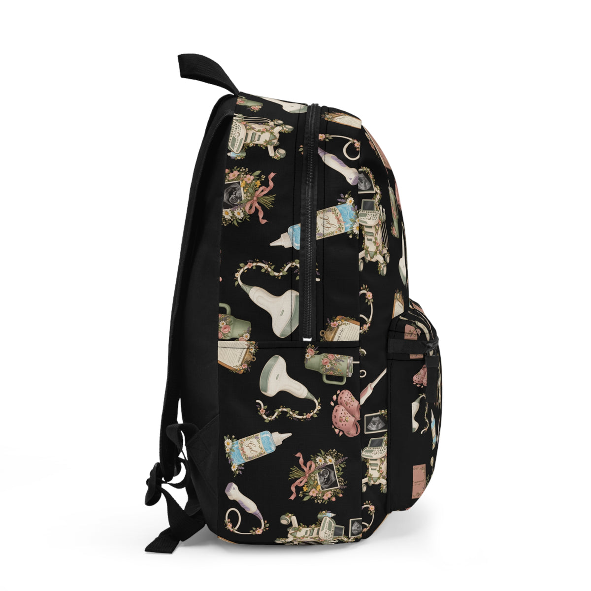 Black Floral Ultrasound Tech Backpack