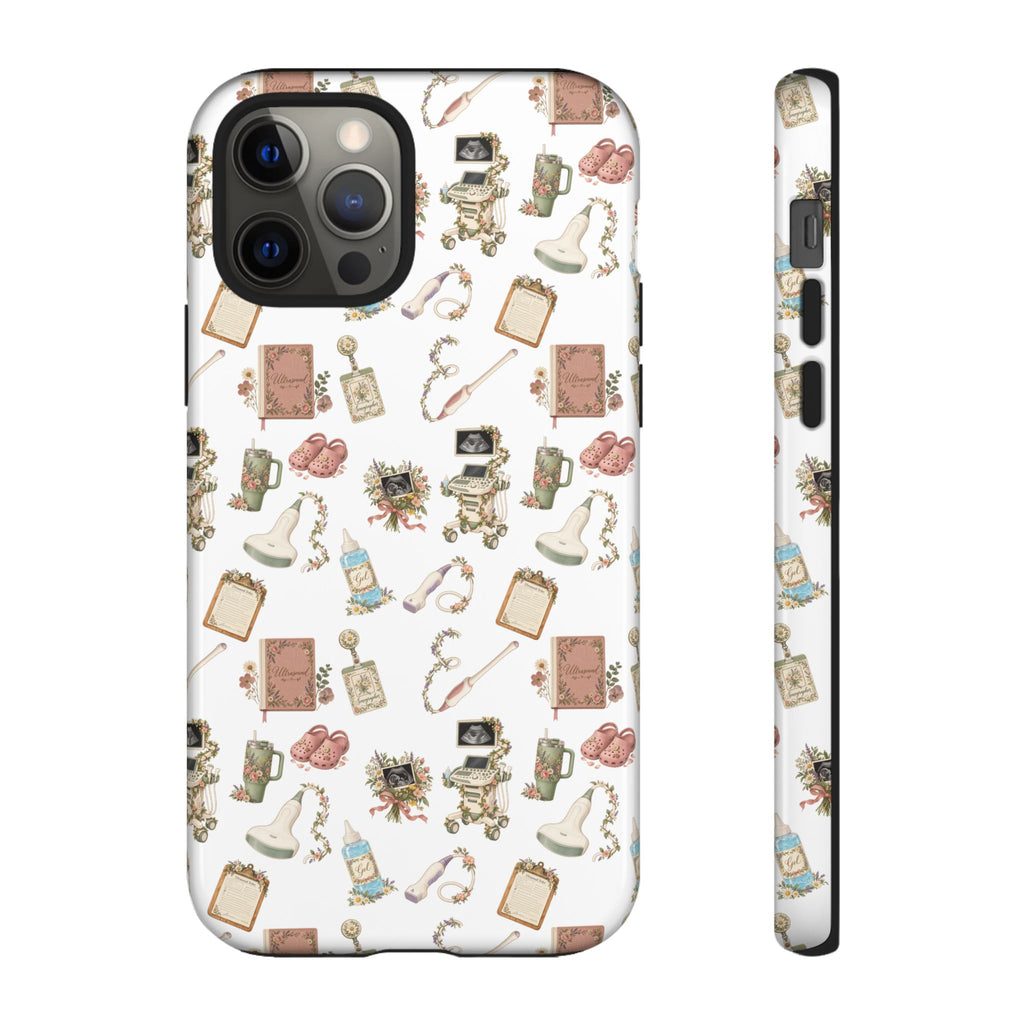 White Floral Ultrasound Tech iPhone Case — iPhone 11-17