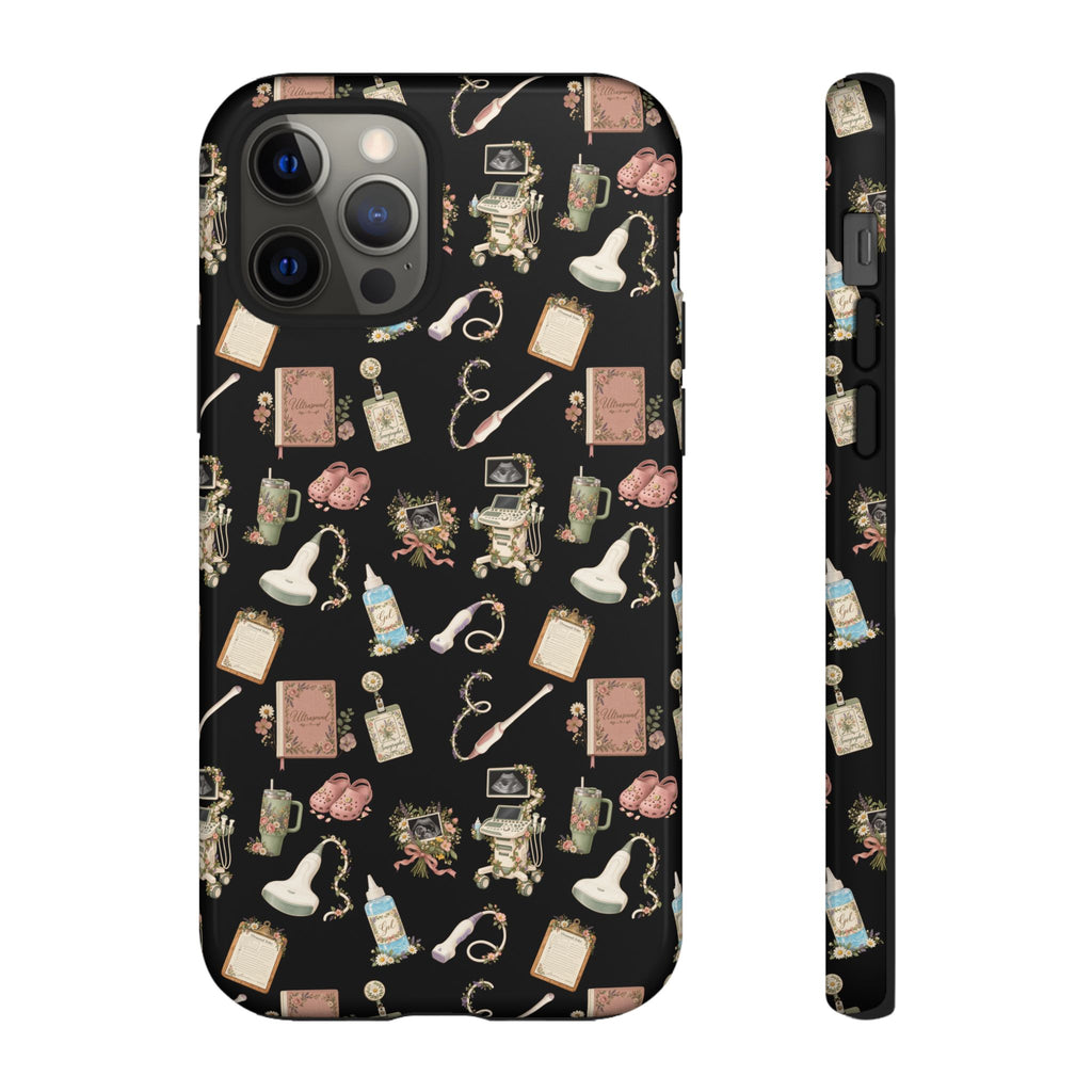 Black Floral Ultrasound Tech iPhone Case — iPhone 11-17