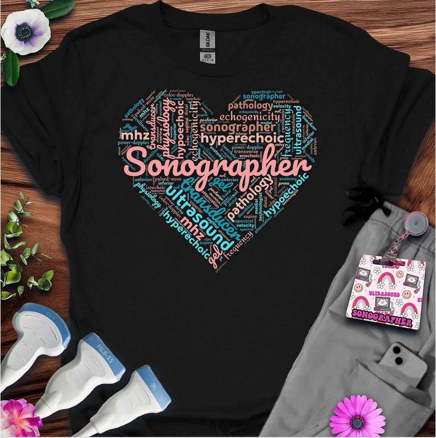 "Pastel Sonographer Heart"  T-Shirt