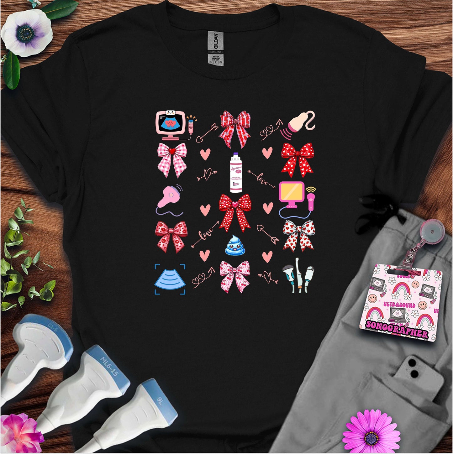 Valentine Pattern Sonography T-Shirt — Ultrasound Tech Valentine's Day Tee