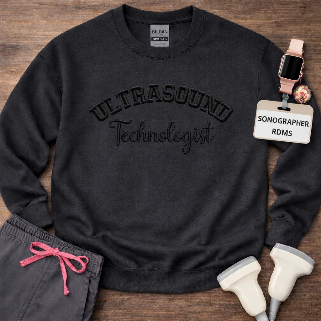 Black Stitch Embroidered Ultrasound Technologist Crewneck Sweatshirt