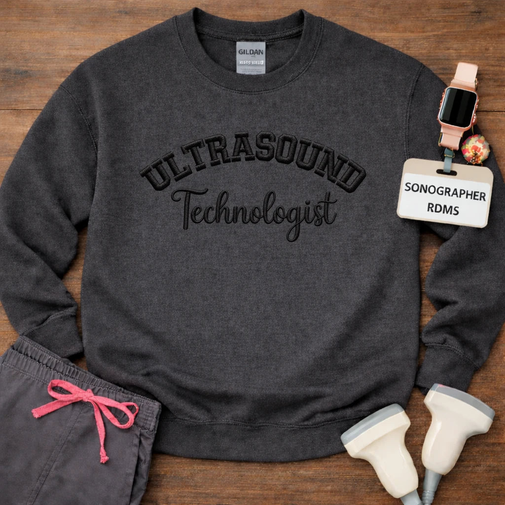 Black Stitch Embroidered Ultrasound Technologist Crewneck Sweatshirt