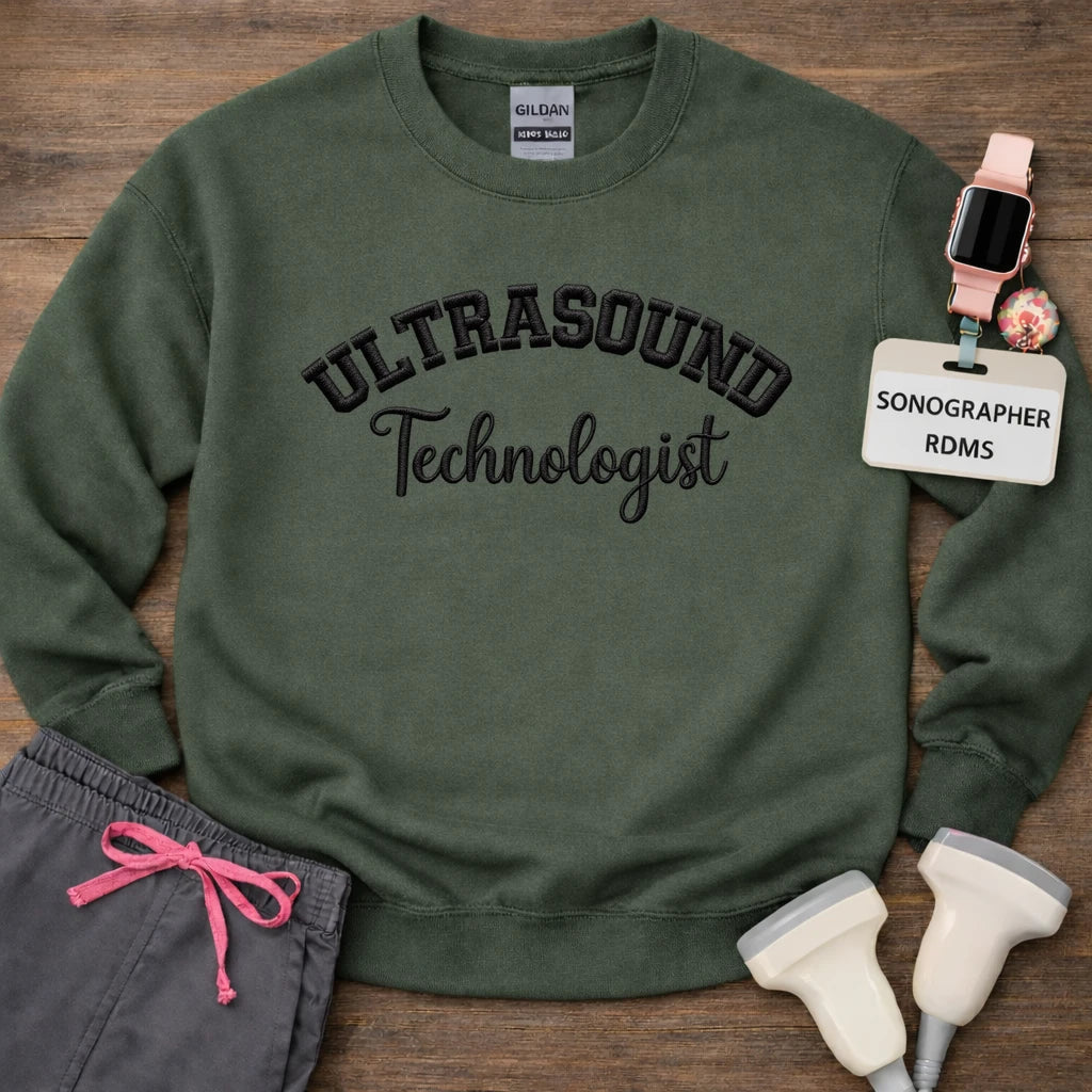 Black Stitch Embroidered Ultrasound Technologist Crewneck Sweatshirt