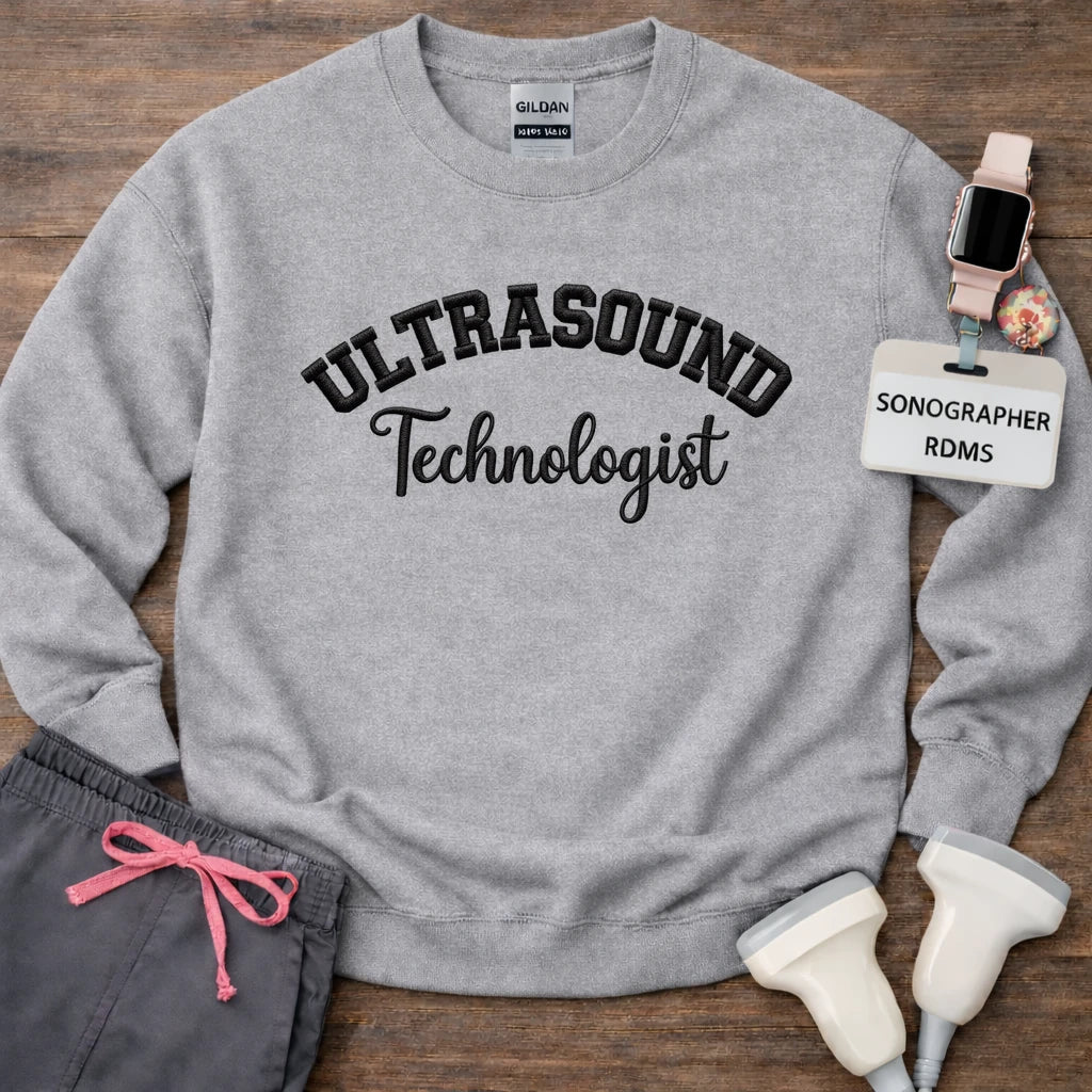 Black Stitch Embroidered Ultrasound Technologist Crewneck Sweatshirt