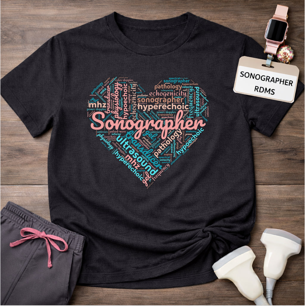 "Pastel Sonographer Heart"  T-Shirt