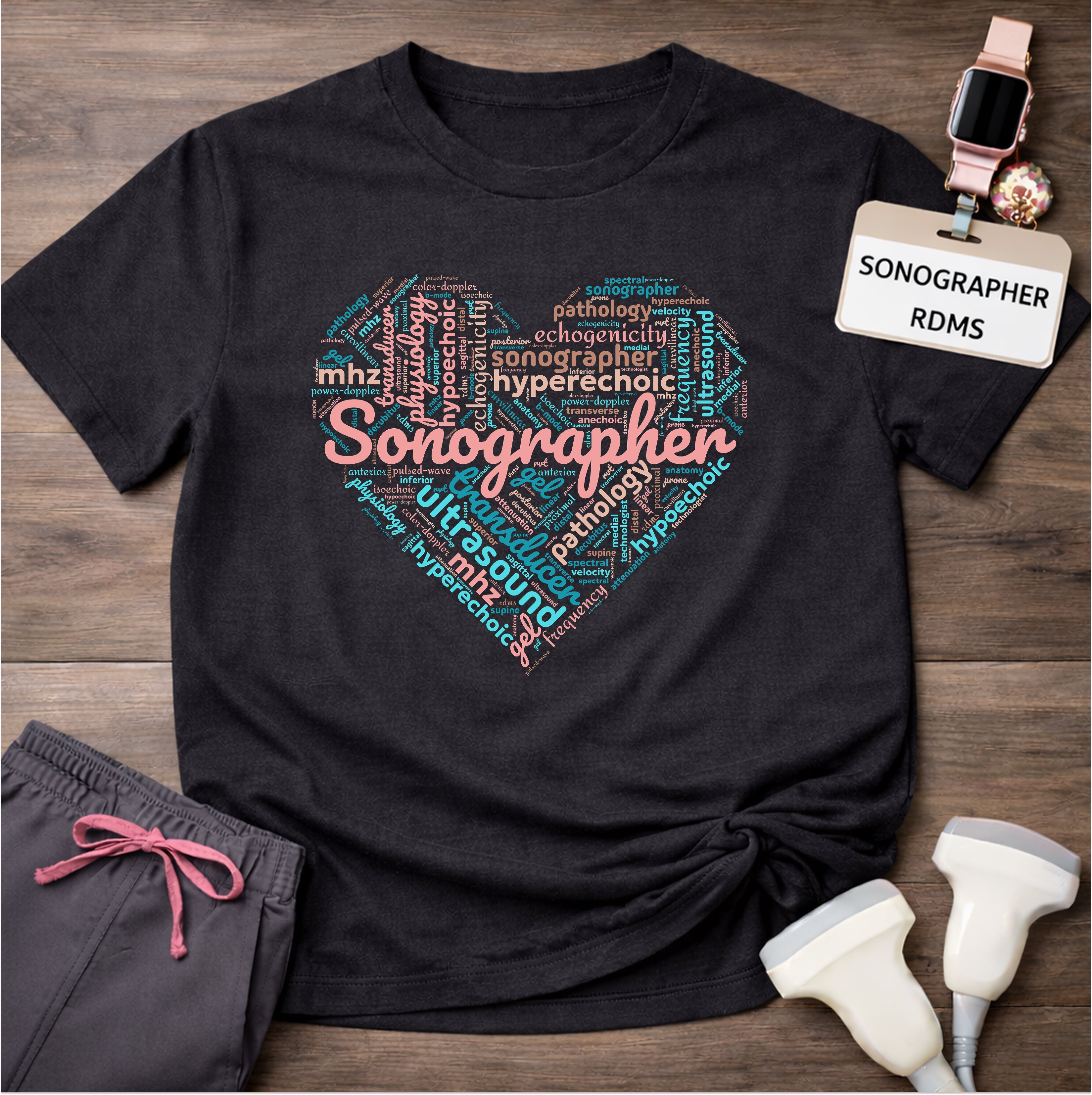 "Pastel Sonographer Heart"  T-Shirt